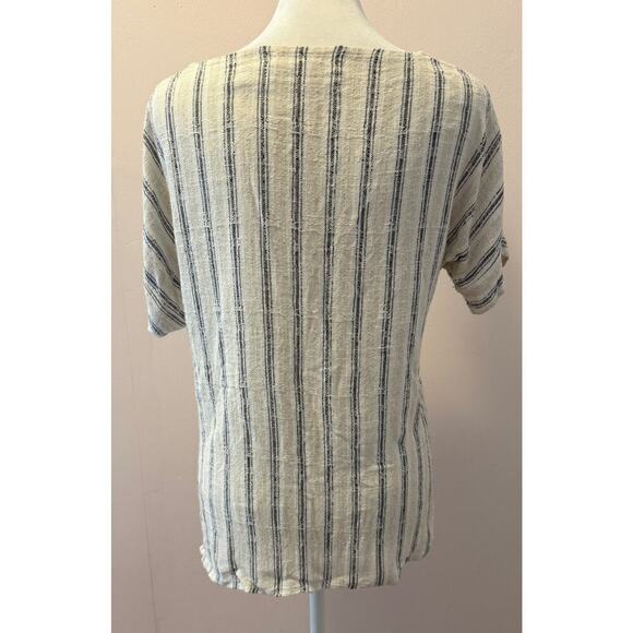 Rare! HACKWITH DESIGN HOUSE Striped 100% Linen Short Sleeve Top Size S - Picture 4 of 6
